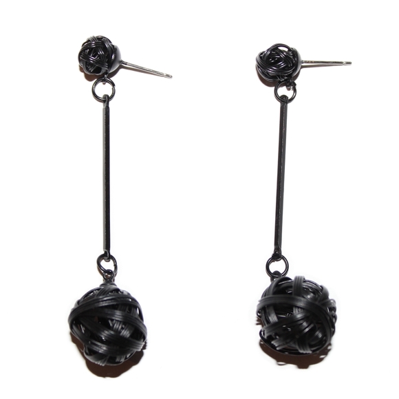 *2 for $15* Black Metal Ball Drop Earrings - Picture 3 of 4